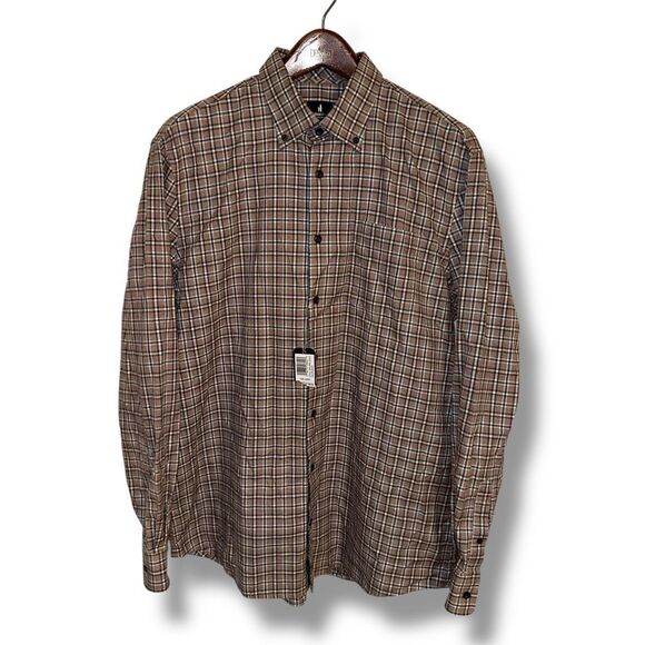Johnnie-O Bison Brown Check Button Down Flannel Shirt Men’s Sz L - Picture 1 of 5